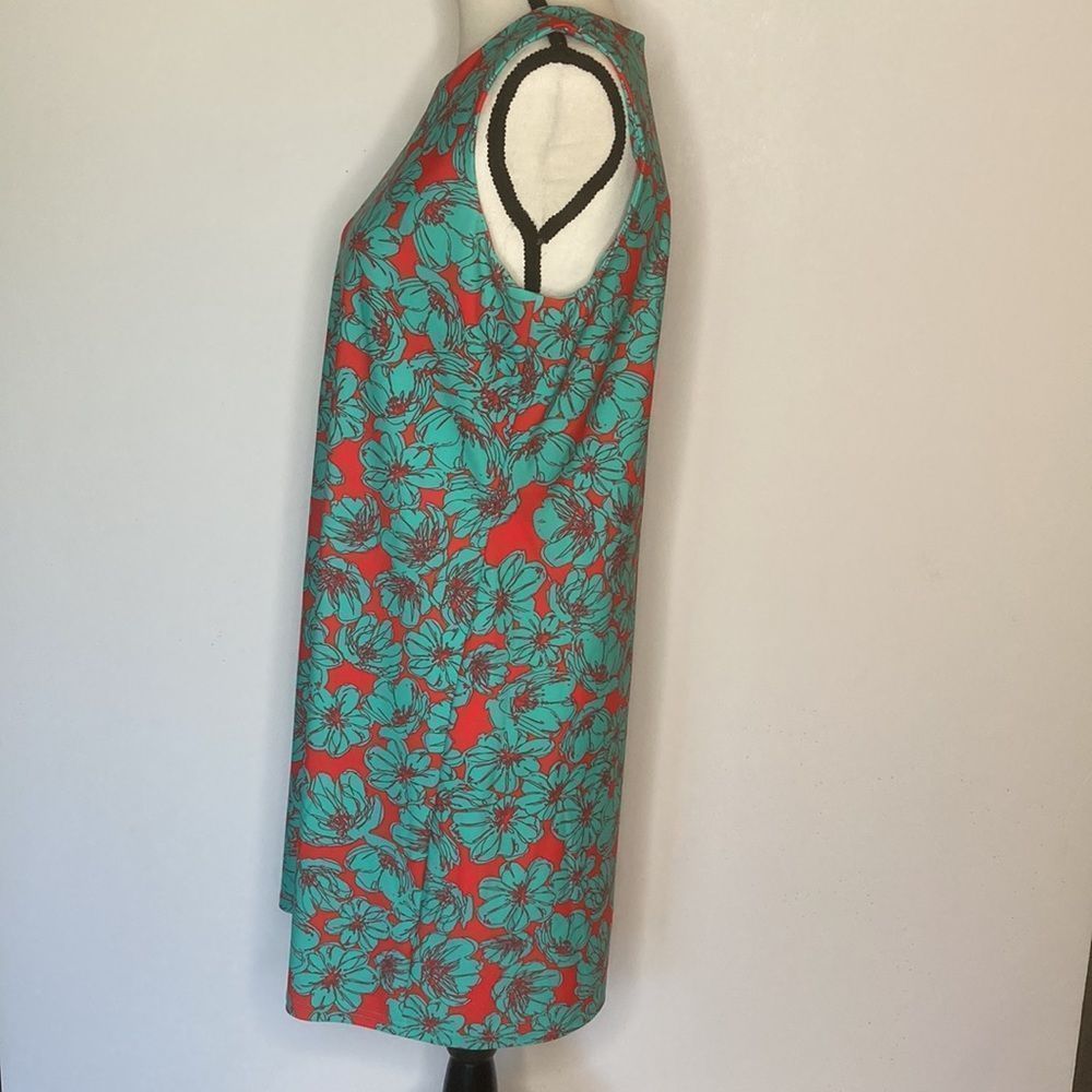 Axueh sheath dress, Floral Turquoise/Coral, wrinkle free Size Large - Picture 7 of 12